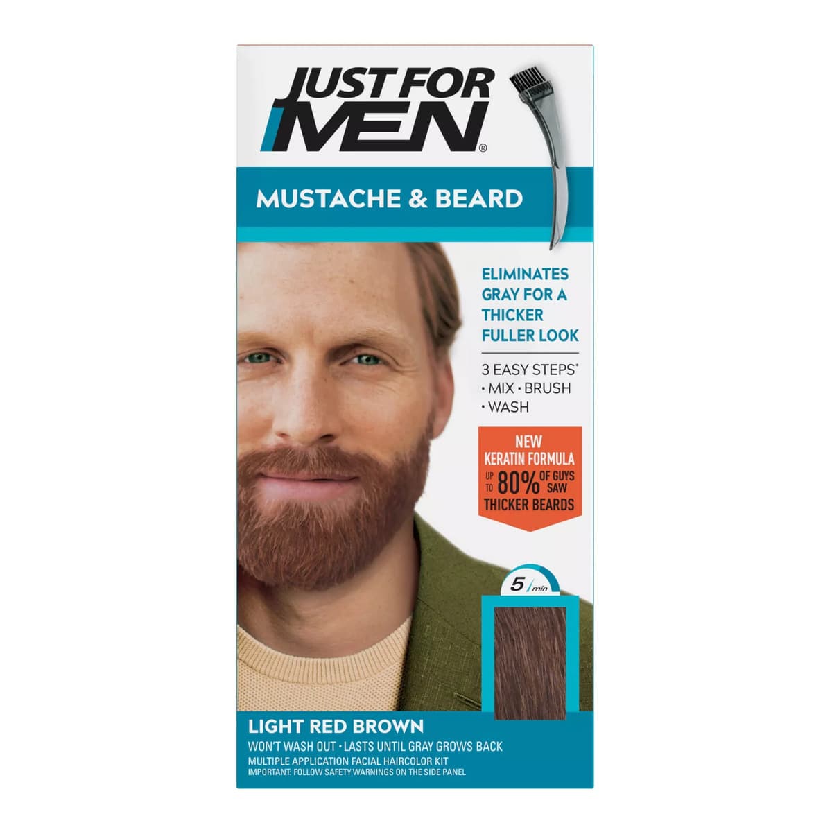 Mustache & Beard Coloring for Gray Hair with Brush Included, Light Red Brown M27