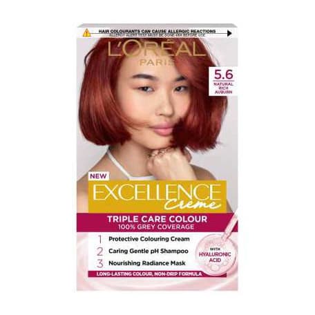 L’Oréal Paris Excellence Crème Permanent Hair Dye, Up to 100% Grey Hair Coverage, 5.6 Natural Rich Auburn