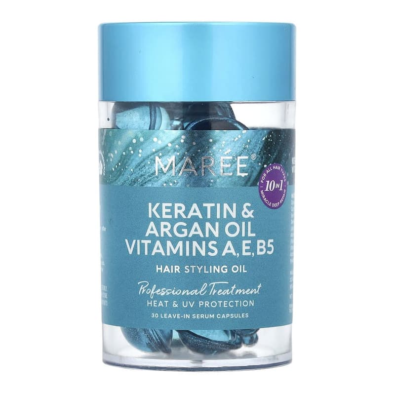 Hair Styling Oil, Kertin & Argan Oil Vitamins A, E, B5, For All Hair Types, Floral, 30 Leave-In Serum Capsules