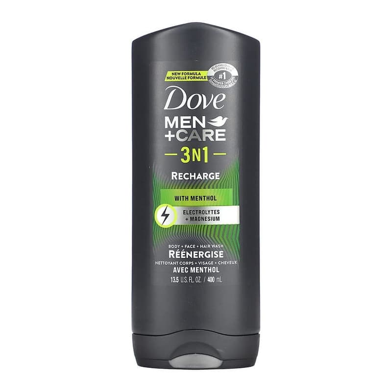 Men+Care 3 n 1, Body + Face + Hair Wash with Menthol, Recharge