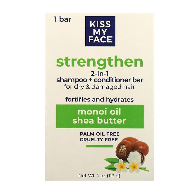 Strengthen 2-in-1 Shampoo + Conditioner Bar, For Dry & Damaged Hair, Monoi Oil & Shea Butter