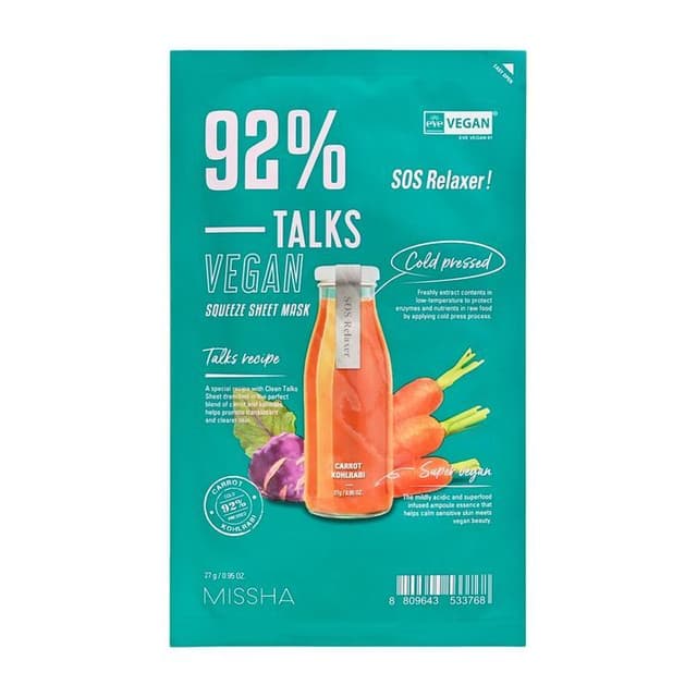 Talks Vegan Squeeze Sheet Mask, SOS Relaxer