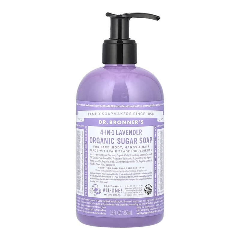 4-In-1 Organic Sugar Soap, For Face, Body, Hands & Hair, Lavender