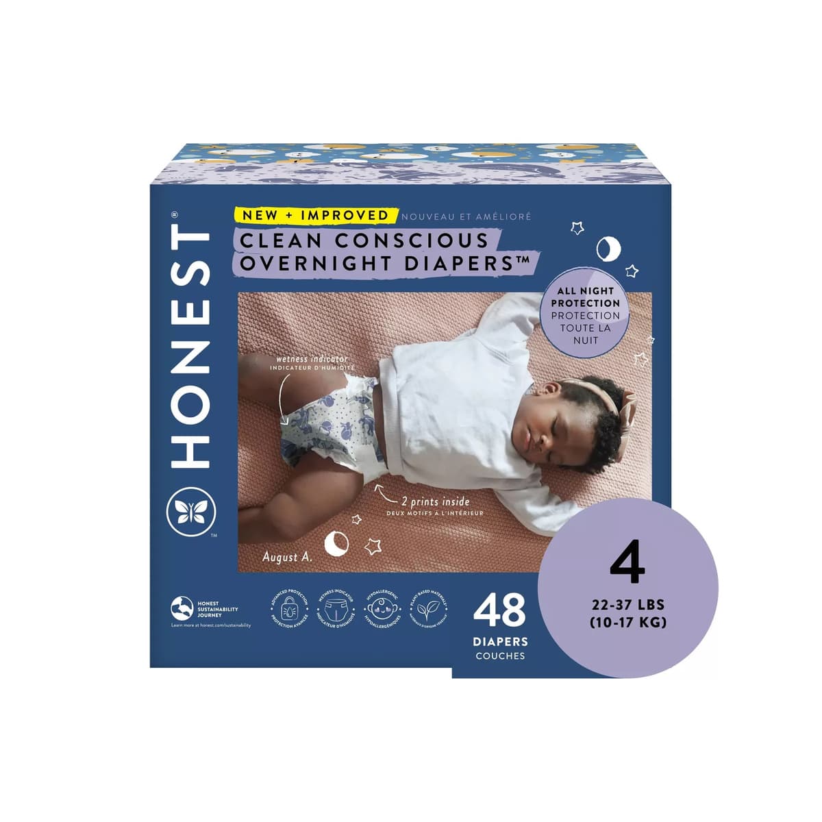Clean Conscious Disposable Overnight Diapers Cozy Cloud + Star Signs - Size 4