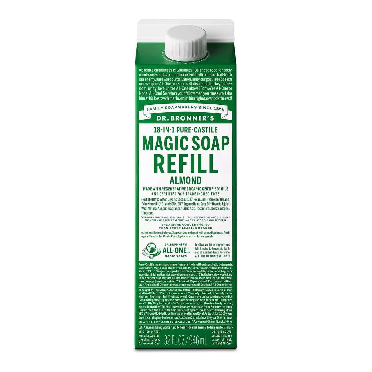 Pure Castile Liquid Soap Bodywash Refill Carton - Almond