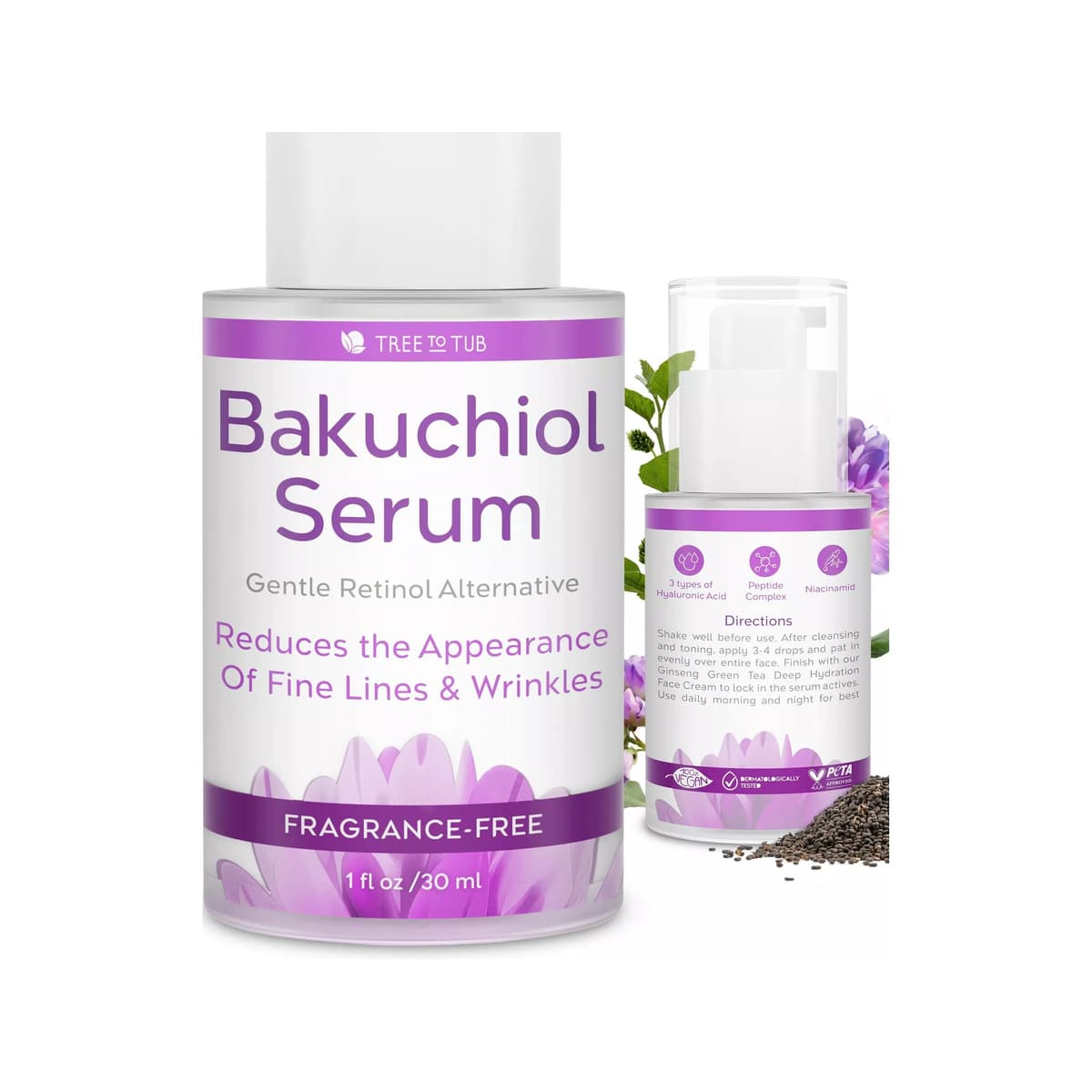 Bakuchiol Face Serum for All Skin Types - Gentle Retinol Alternative with Hyaluronic Acid & Peptides for Hydration & Elasticity