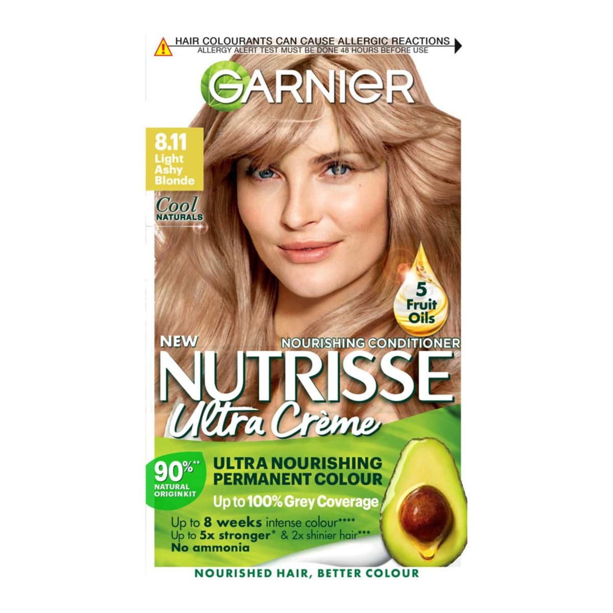 Nutrisse Creme Blonde Hair Dye Permanent, Nourishing Hair Mask Conditioner - 8.11 Light Ashy Blonde