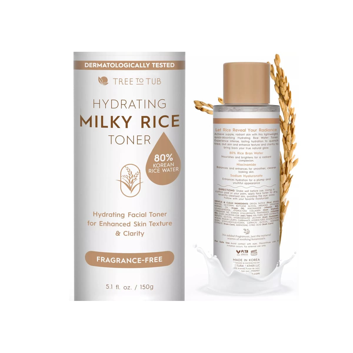 Hydrating Milky Rice Toner for Face - 80% Rice Bran Water with Niacinamide & Ceramide NP for Dry & Dehydrated Skin