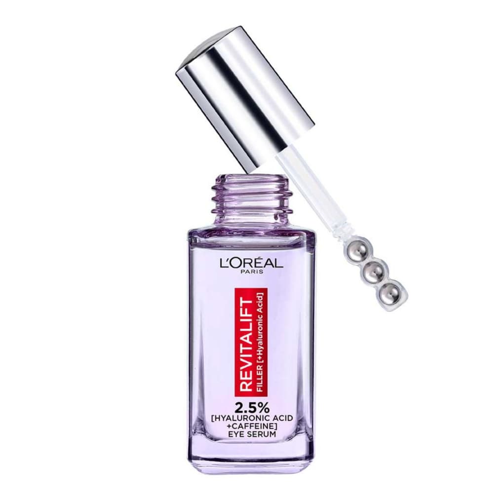 L'Oréal Paris 2.5% Hyaluronic Acid and Caffeine Eye Serum, Revitalift Filler Eye Serum –