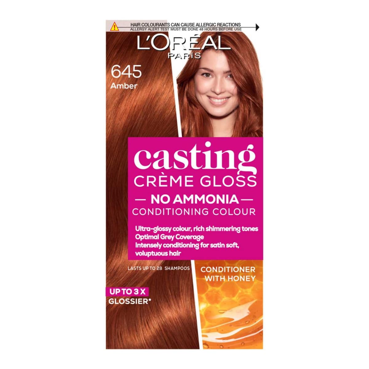 Paris Casting Creme Gloss Semi-Permanent Hair Dye, Red Hair Dye 645 Amber Red