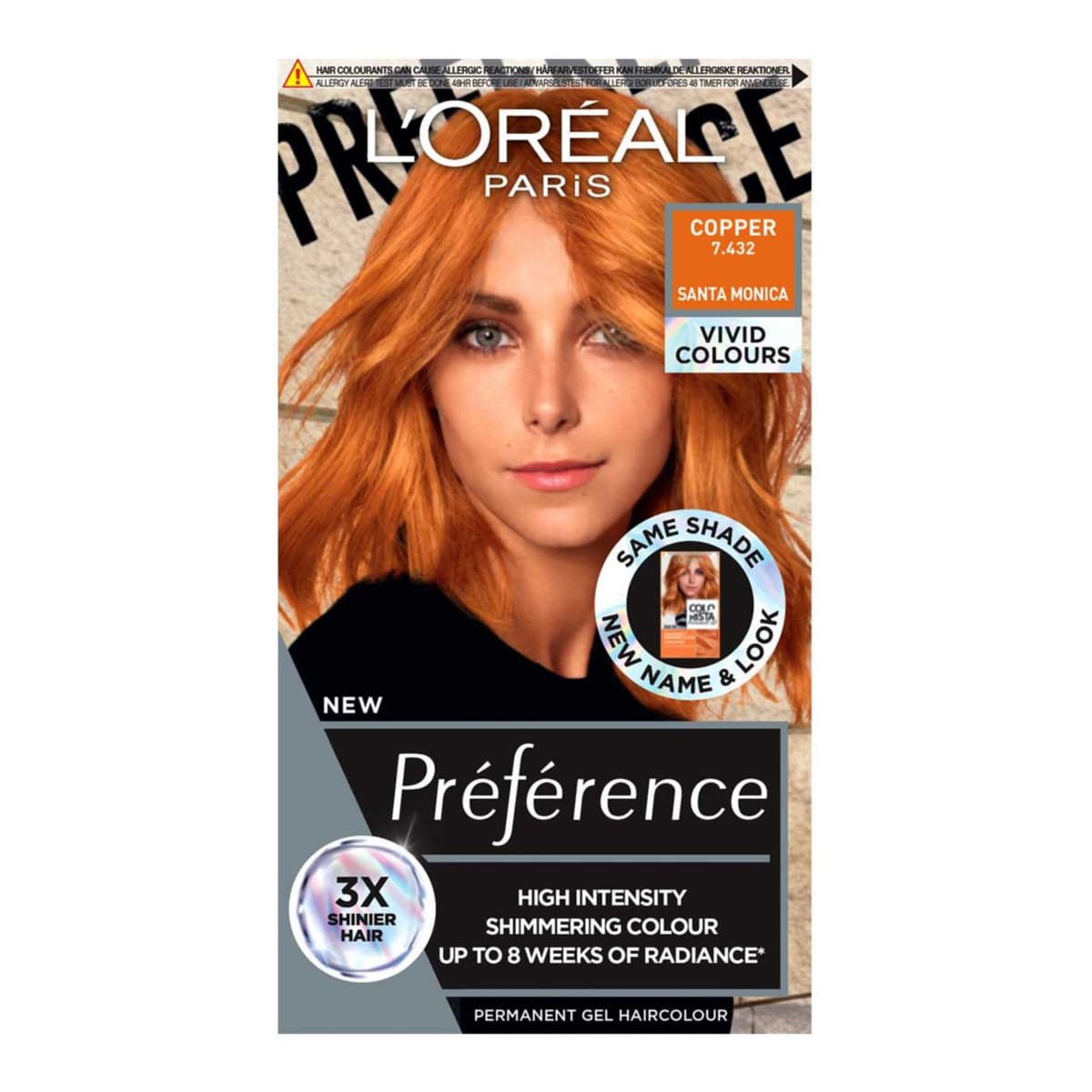 Paris Preference Vivids Permanent Hair Dye, Intense Luminous Colour, Copper 7.43