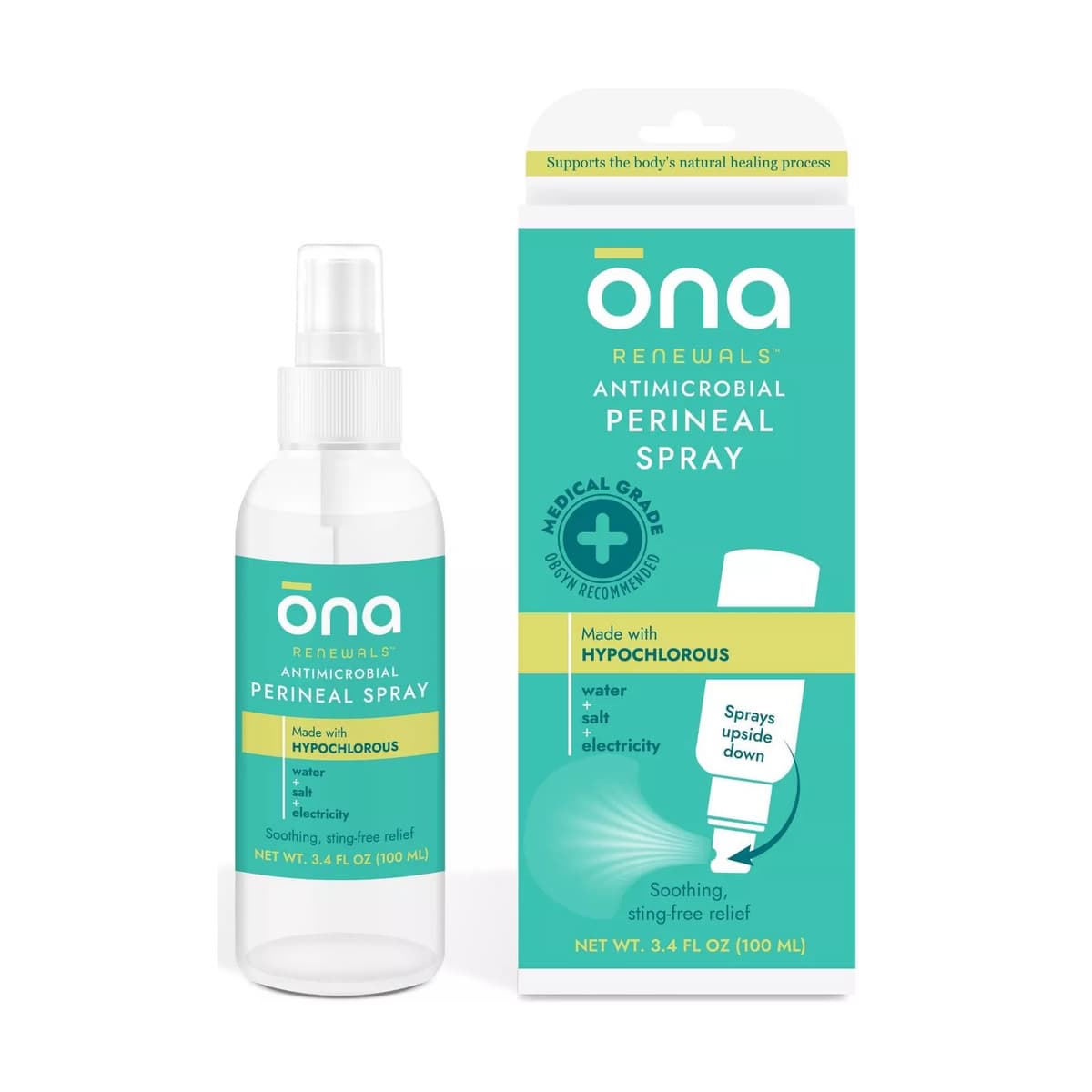 Antimicrobial Postpartum Perineal Upside Down Recovery Spray Made with Hypochlorous
