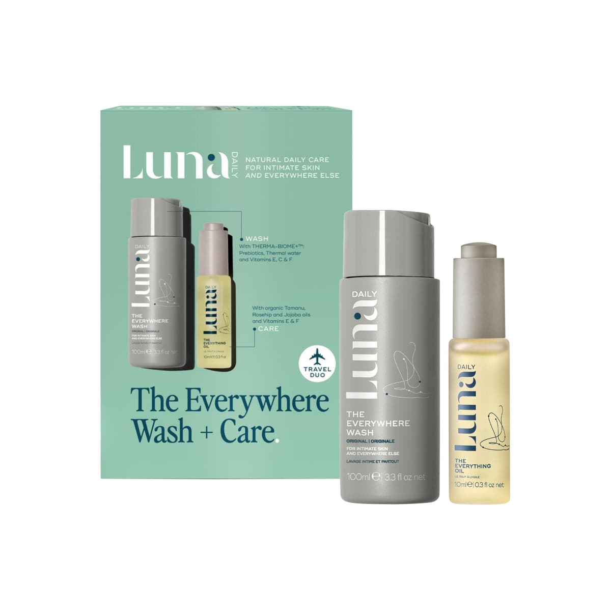 The Mini Everywhere Wash + Oil Set - pH Balanced with Prebiotics + Vitamins