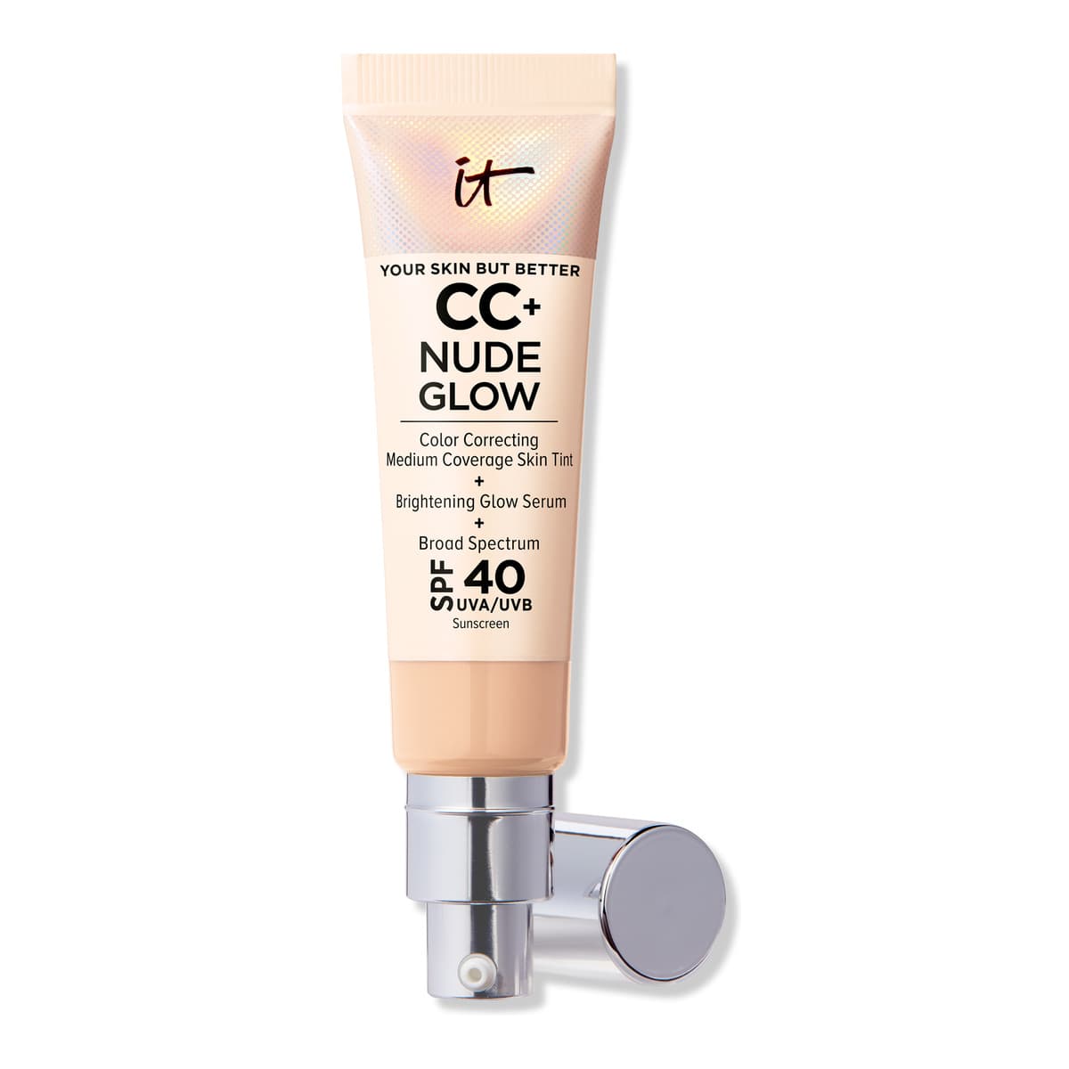 CC+ Nude Glow Lightweight Foundation + Glow Serum with SPF 40, Light Medium