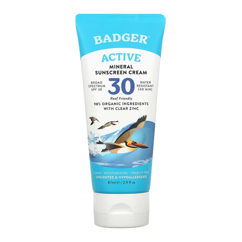 Active, Mineral Sunscreen Cream, SPF 30, Unscented
