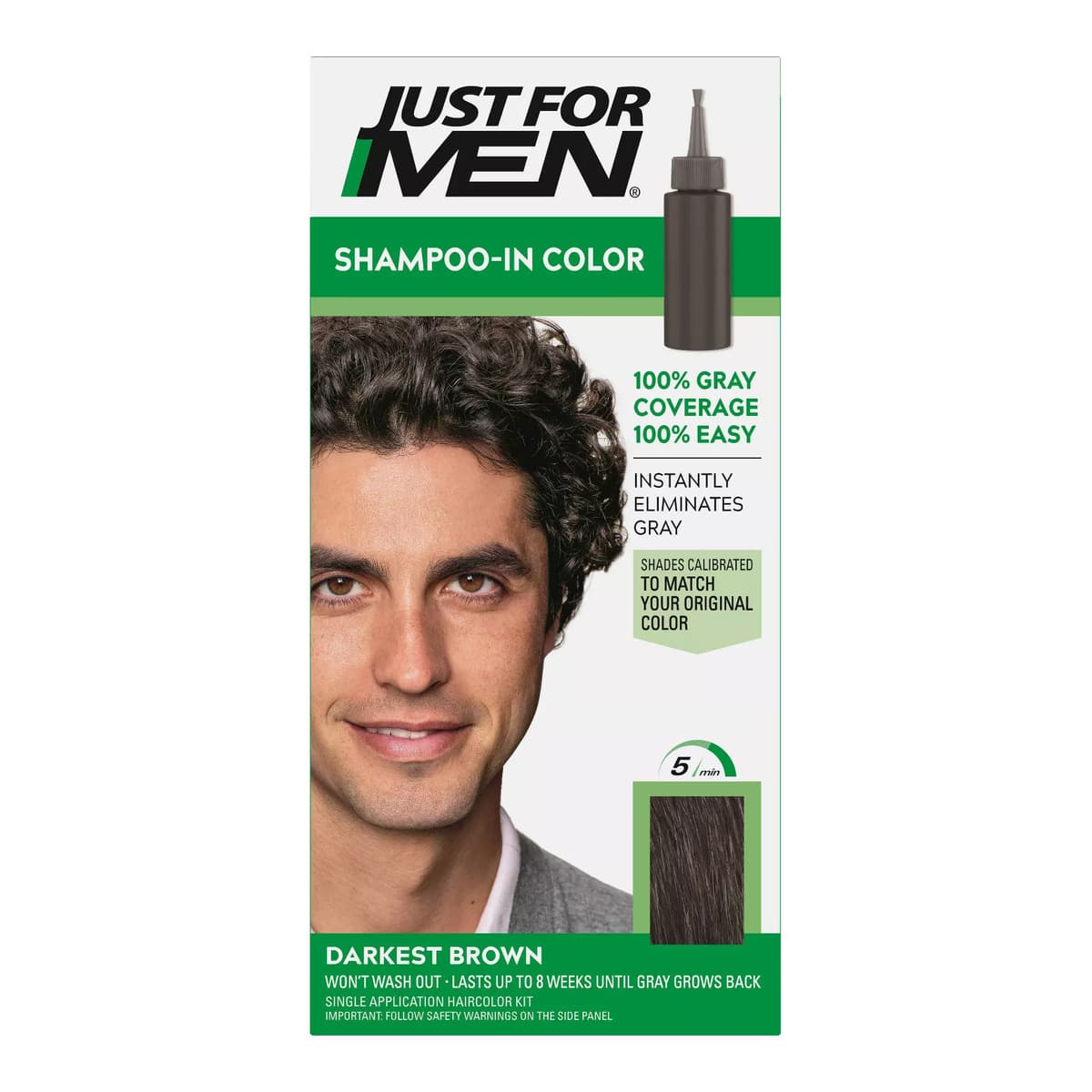 Shampoo-In Color Gray Hair Coloring for Men - Darkest Brown - H-50