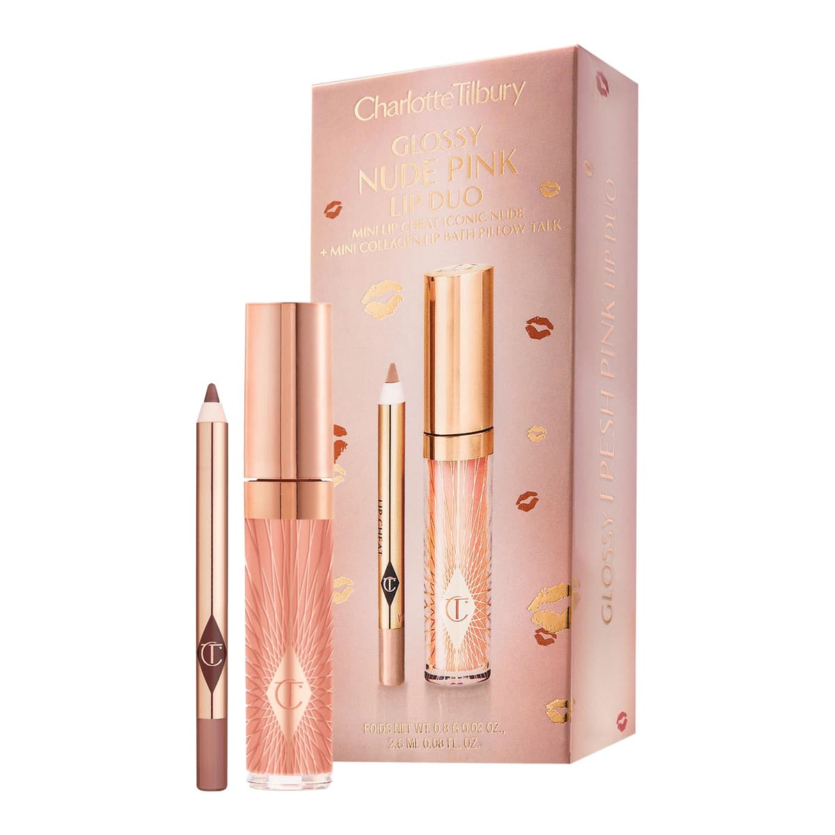 Mini Glossy Pink Lip Gloss + Lip Liner Set, Nude Pink