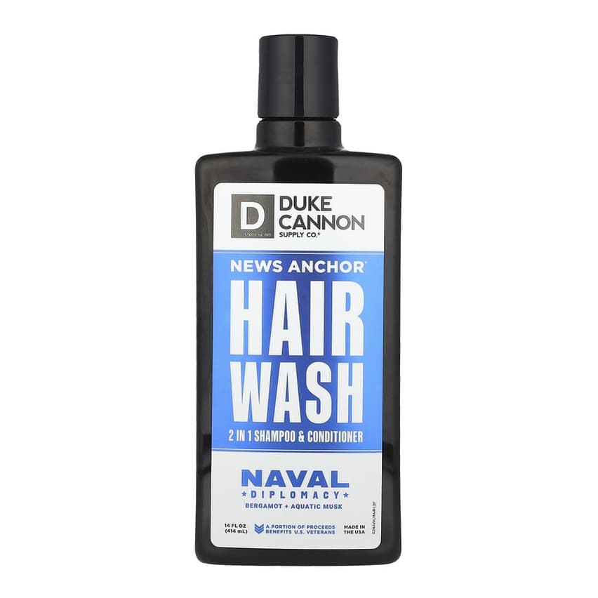 News Anchor® Hair Wash, 2 in 1 Shampoo & Conditioner, Naval Diplomacy, Bergamot + Aquatic Musk