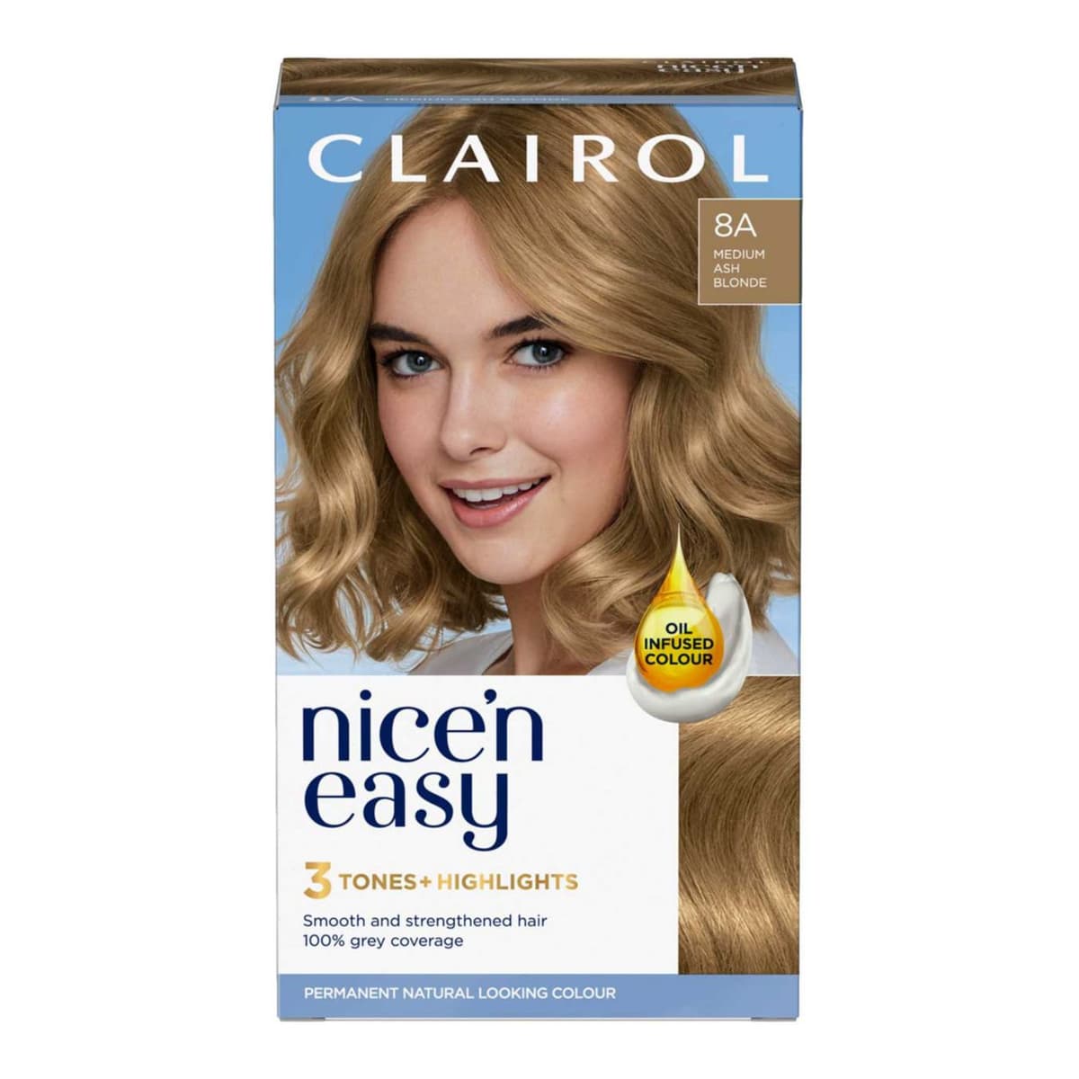 Clairol Nice'n Easy Crème Oil Infused Permanent Hair Dye 8A Medium Ash Blonde