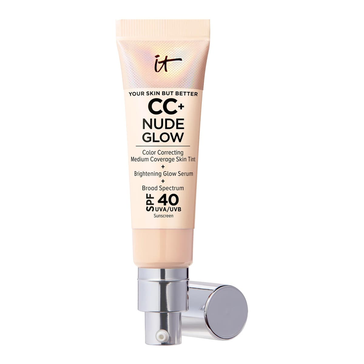 CC+ Nude Glow Lightweight Foundation + Glow Serum with SPF 40 and Niacinamide, Light