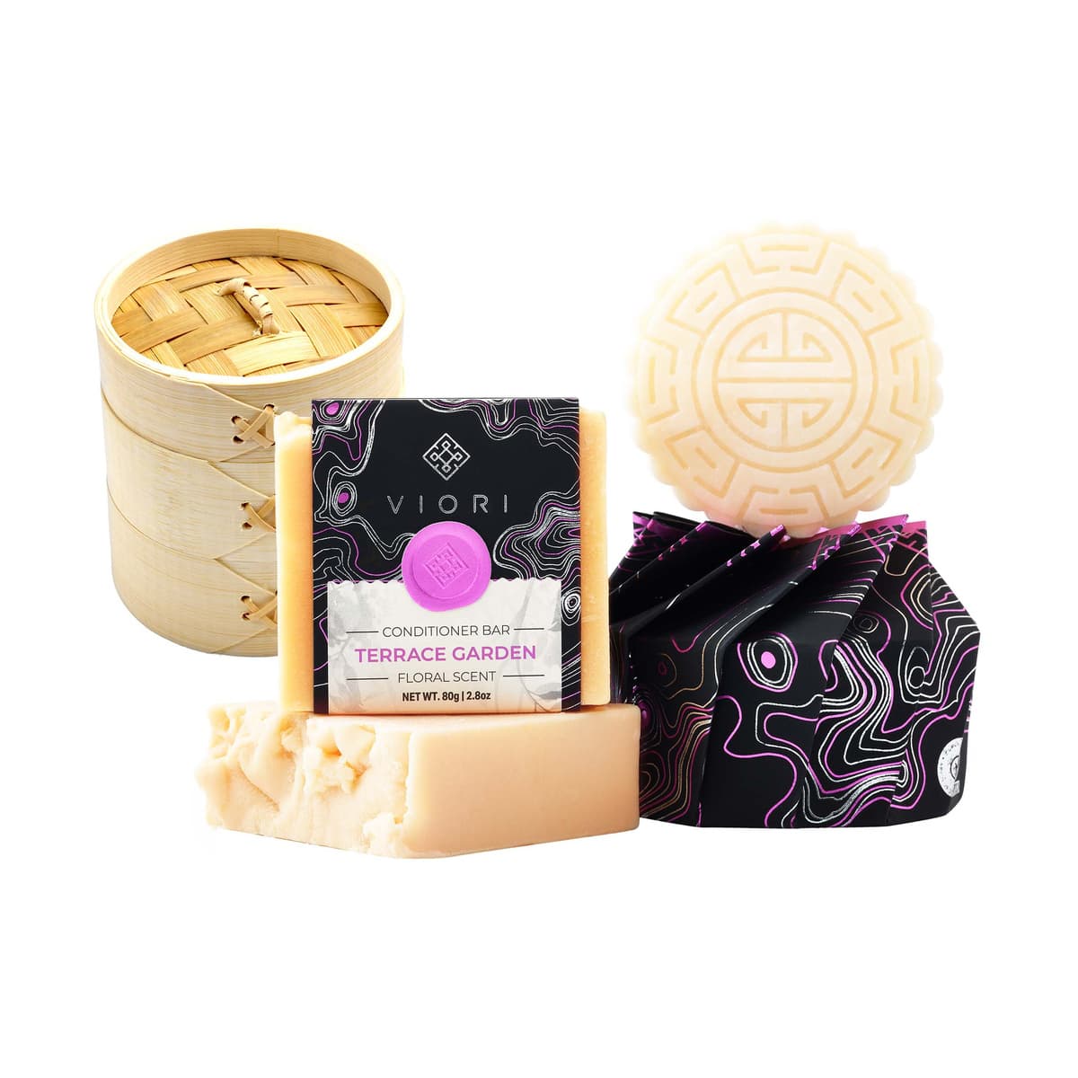 Hair Shampoo & Conditioner Bar with Bamboo Holder Set