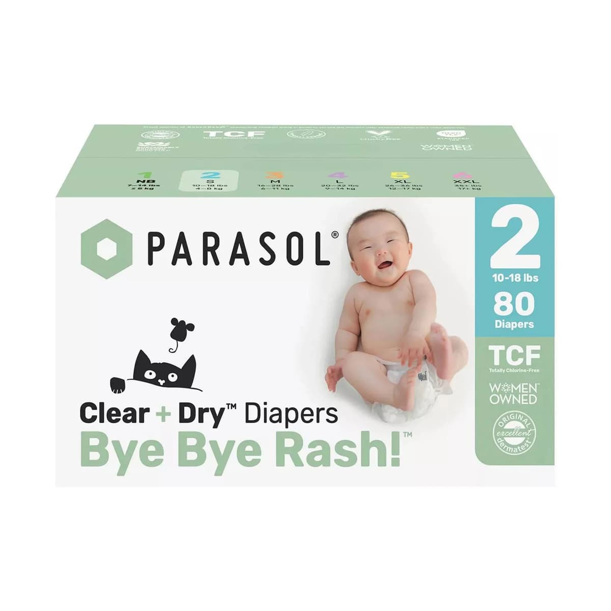 Chlorine-Free Diapers with RashShield Protection - Size 2