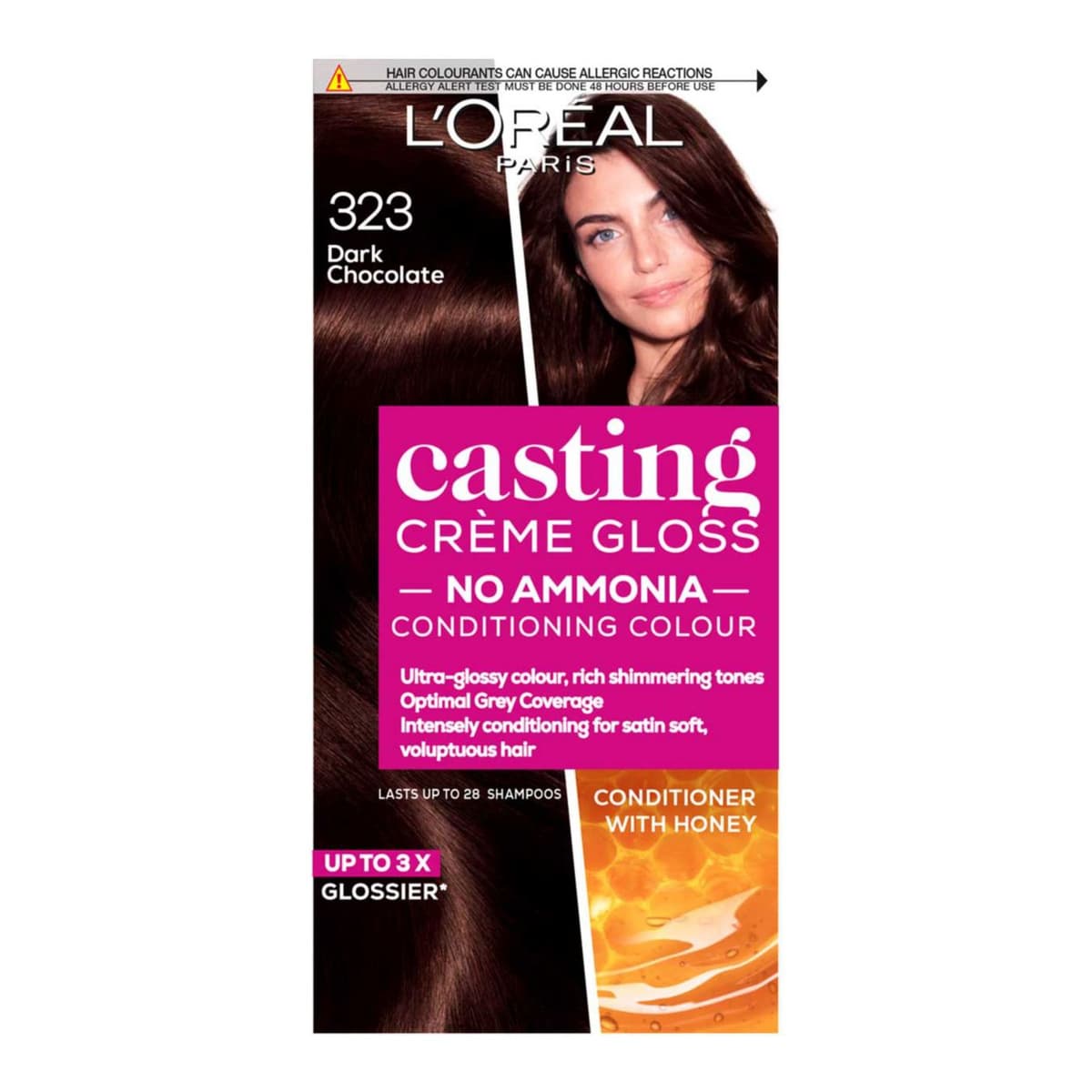 Paris Casting Creme Gloss Semi-Permanent Hair Dye, Brown Hair Dye 323 Dark Chocolate Brown