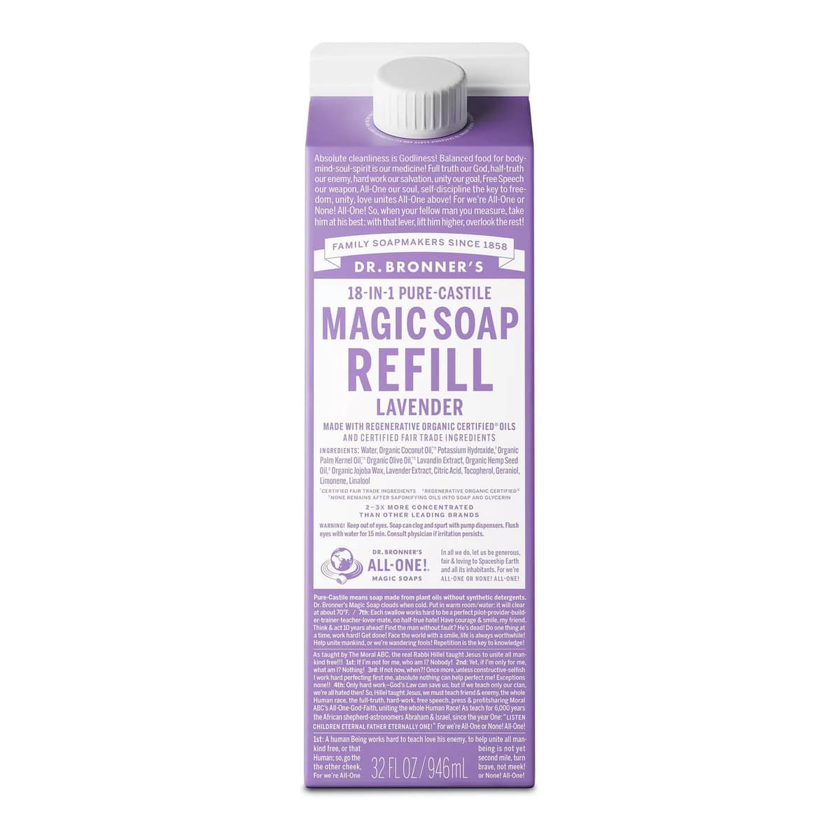 Pure Castile Liquid Soap Bodywash Refill Carton - Lavender